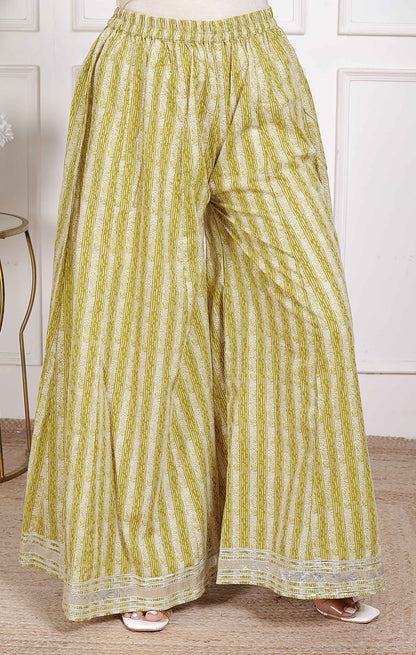 Miravan Womens Lime Yellow Embroidered Straight Kurta with Palazzo and Dupatta - view 4