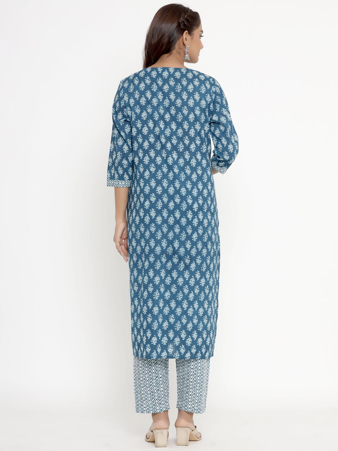 Miravan Womens Blue Pure Cotton Straight Kurta And Palazzo Set - view 2