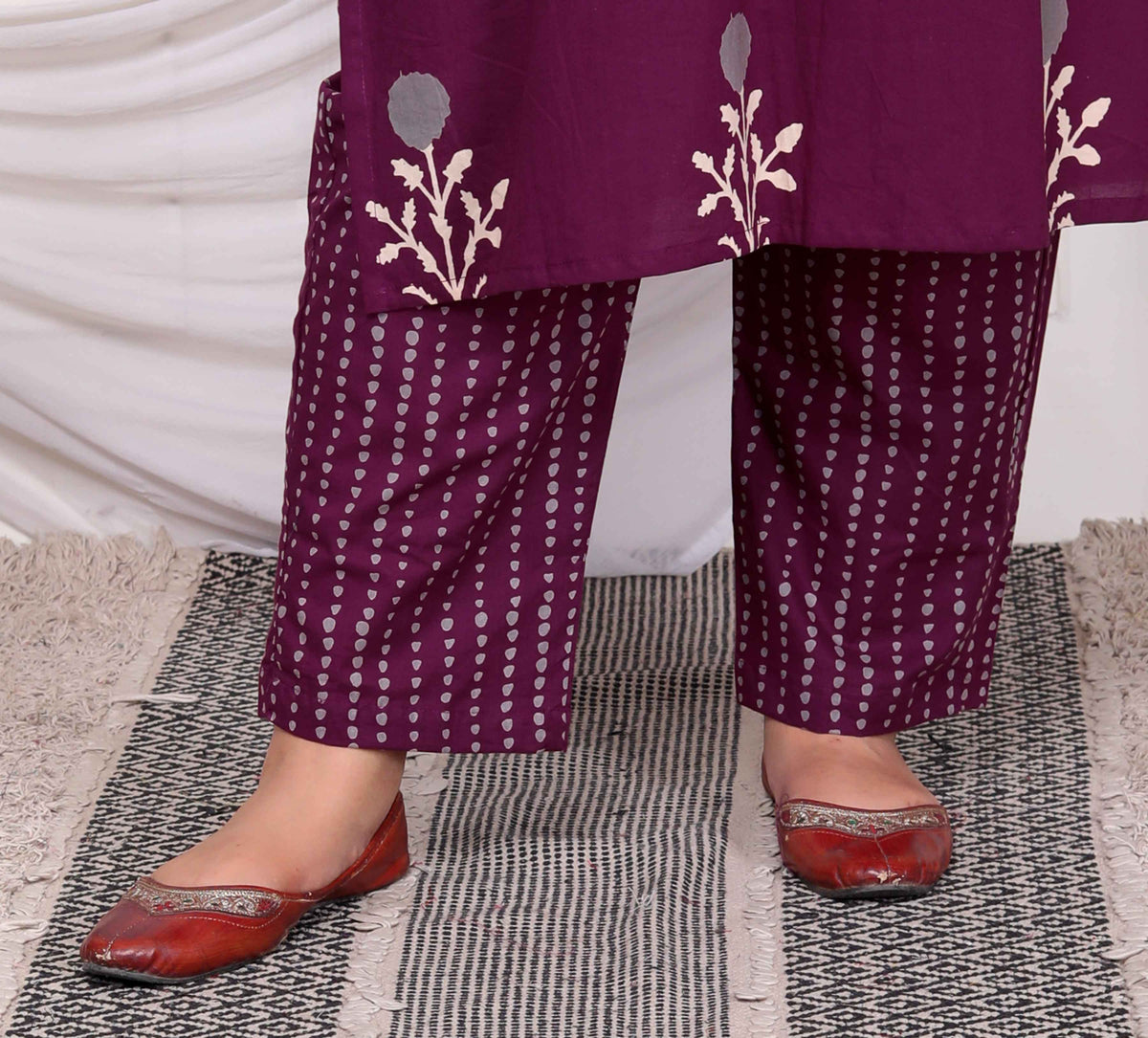 Miravan Womens Plus Size Cotton Fabric Purple Color Kurta With Palazzo And Dupatta - view 4