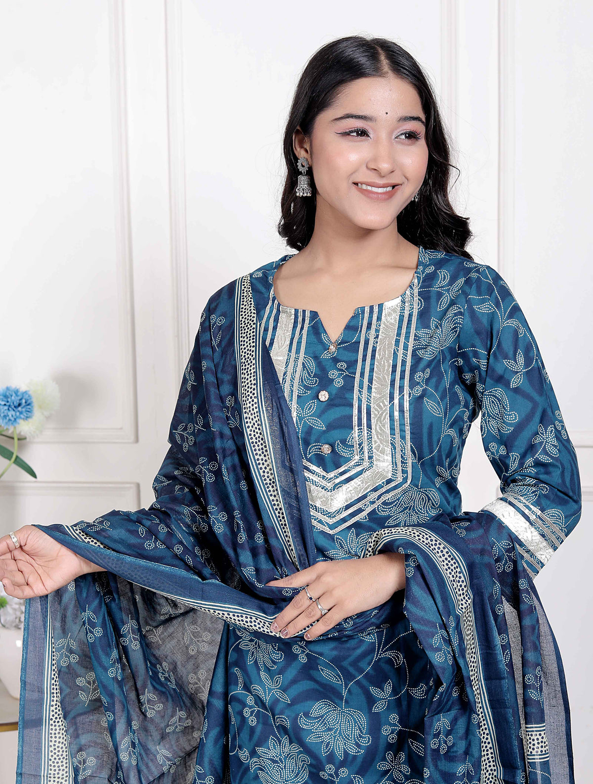 Miravan Womens Gota Patti cotton Kurta Paired with Palazzo and Dupatta - view 4