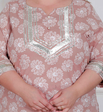 Miravan plus size Women Brown Floral Printed Straight Ethnic Kurta with Palazzo - view 3
