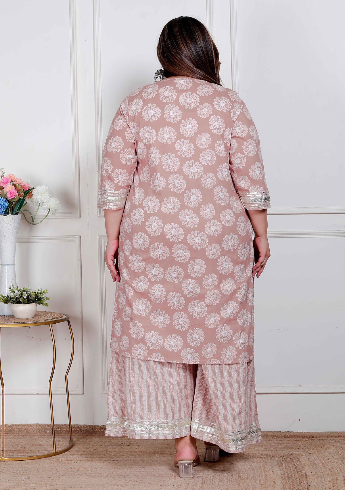 Miravan plus size Women Brown Floral Printed Straight Ethnic Kurta with Palazzo - view 4