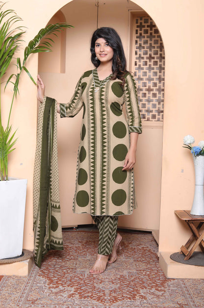 Miravan Womens Polka Dot Printed V Neck Kurta with Palazzo and Dupatta Set - view 3
