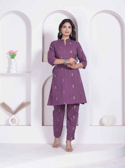 Miravan womens abstract printed wine kurta set - view 7