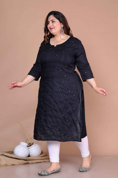 Miravan Womens Plus Size Black Mirror Work Embroidered Pakistani Straight Kurti - view 3
