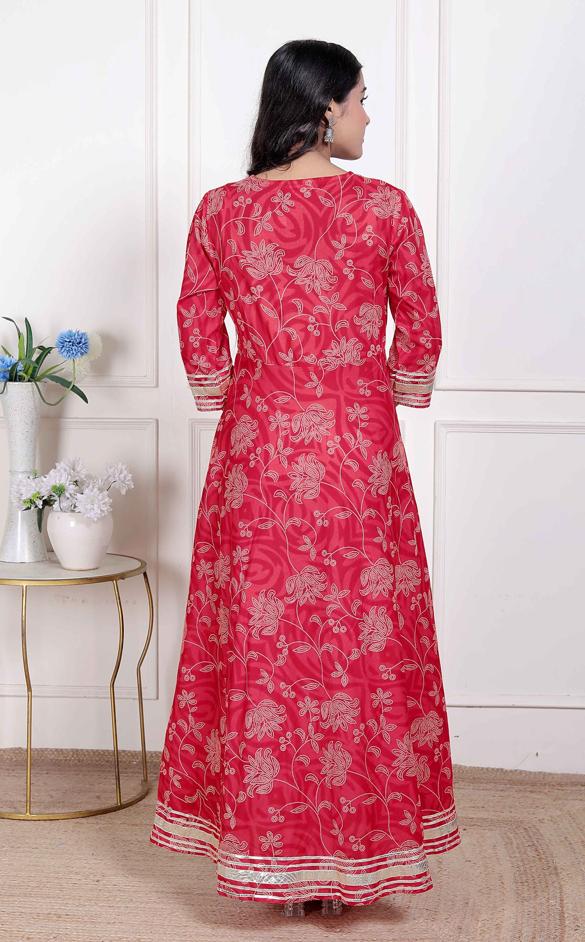 Miravan Womens Red Jaipuri Printed Cotton ethnic Anarkali Kurta - view 5