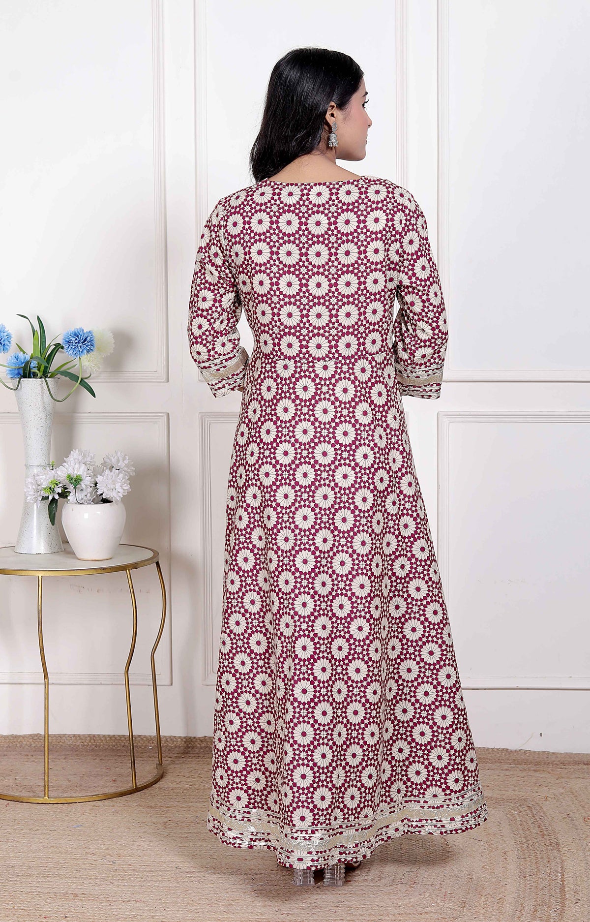 Miravan Womens Cream Embroidered Cotton Anarkali Kurta - view 5