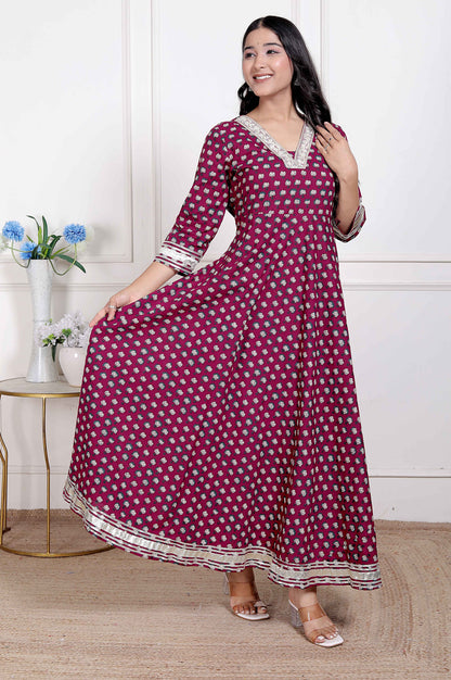 Miravan Women Maroon Floral Print Soft Cotton embroidered Anarkali Kurta - view 2