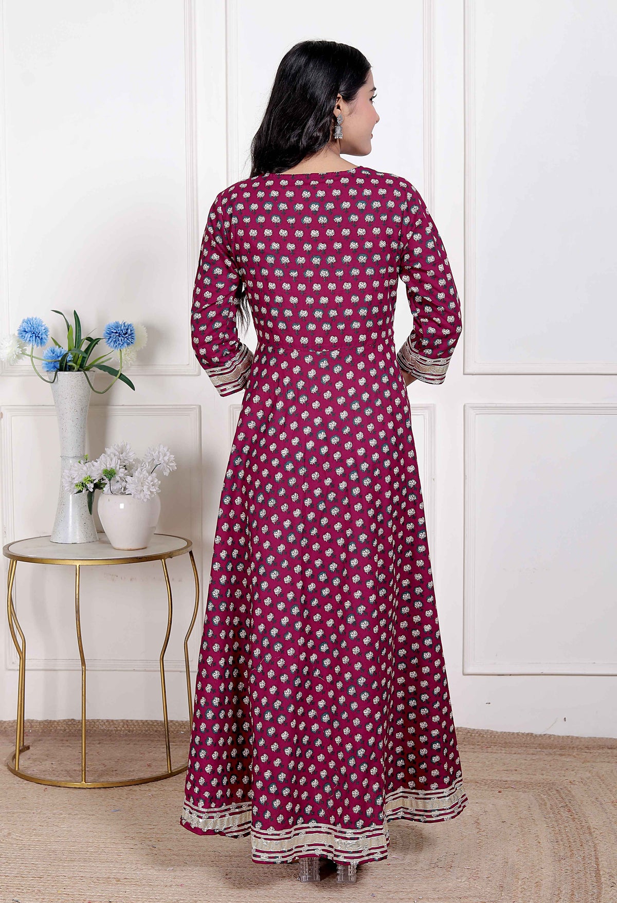 Miravan Women Maroon Floral Print Soft Cotton embroidered Anarkali Kurta - view 4
