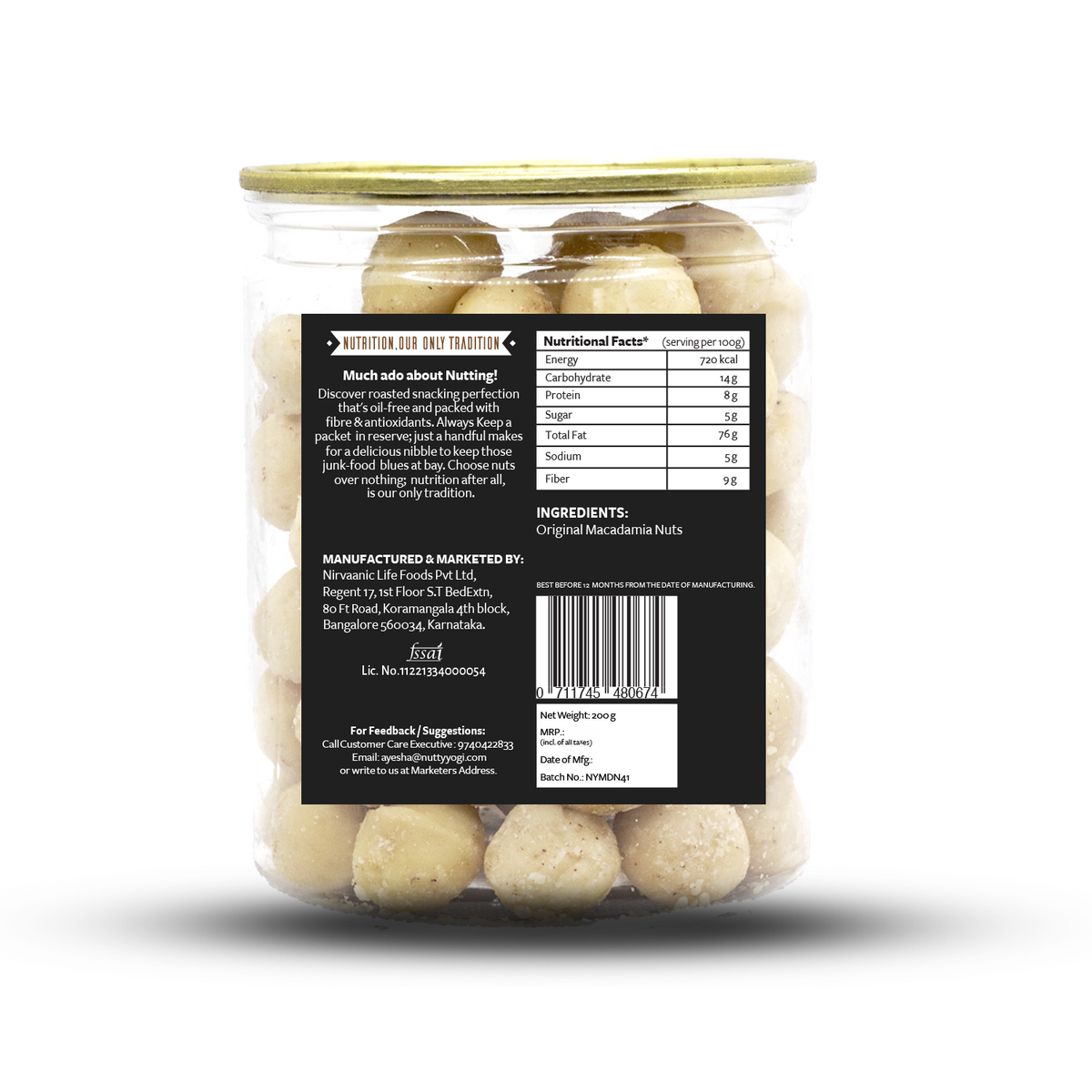 Nutty Yogi Australian Macadamia Nuts 200g pack of 1