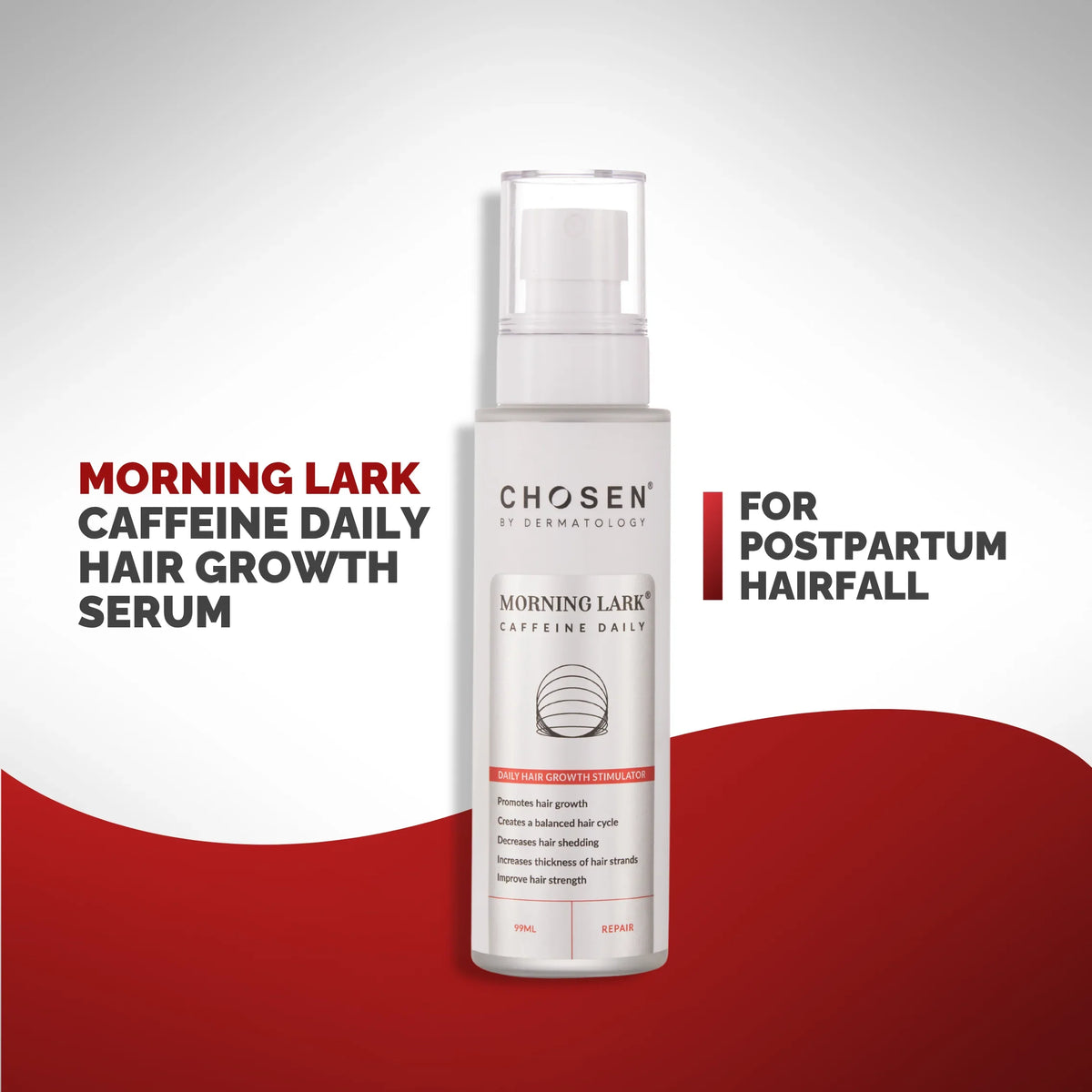 Chosen Morning Lark Caffeine Daily Scalp Solution bottle for healthy hair growth and reduced shedding.