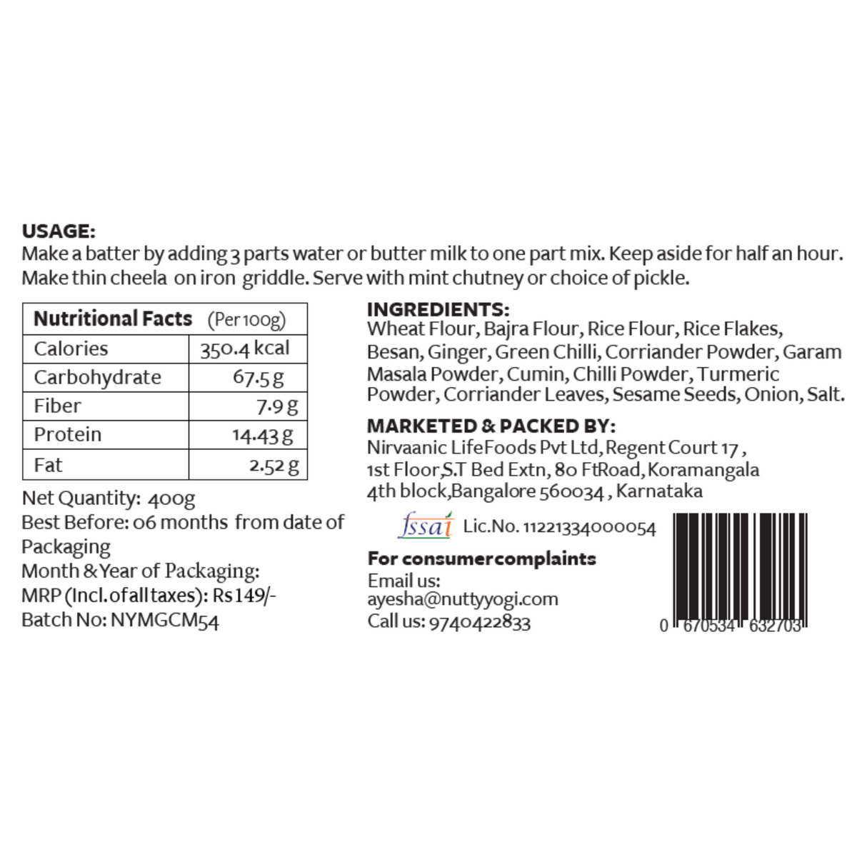 Nutty Yogi Multigrain Cheela Mix 400g