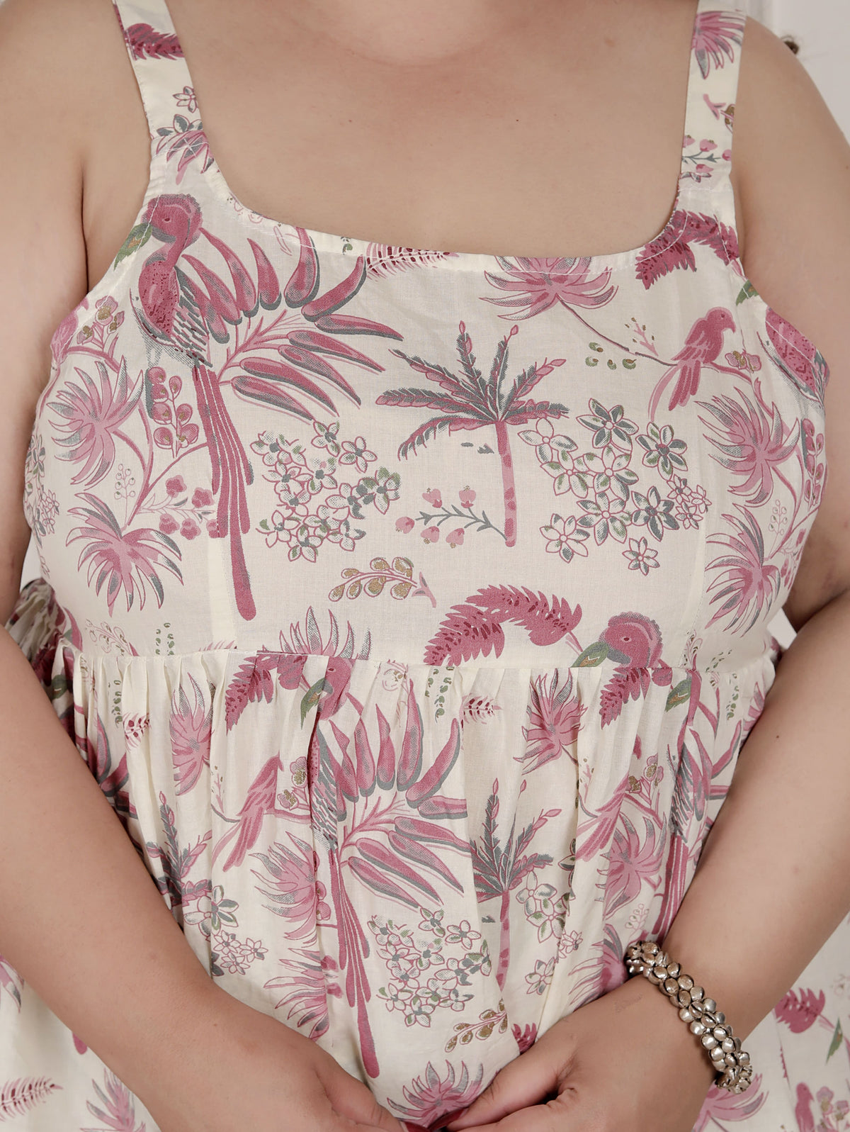 Miravan Womens Plus Size Pink Pure Cotton Leaf Printed Kurti with Palazzo - view 7
