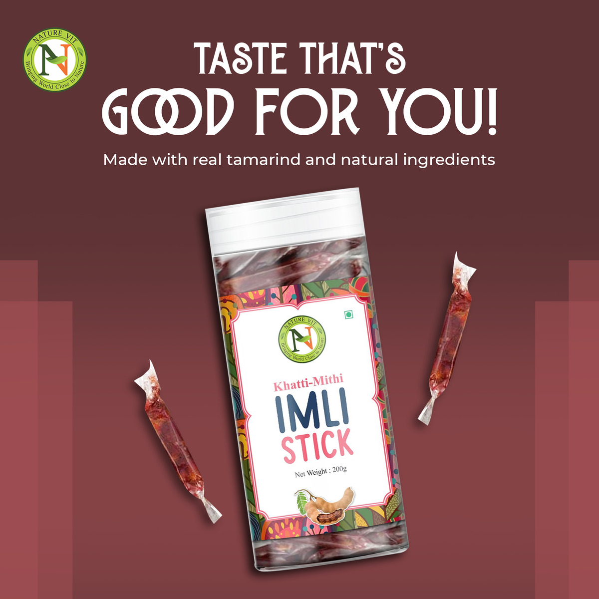 NatureVit Imli Candy Sticks Khatti Meethi Tamarind Stick Candy