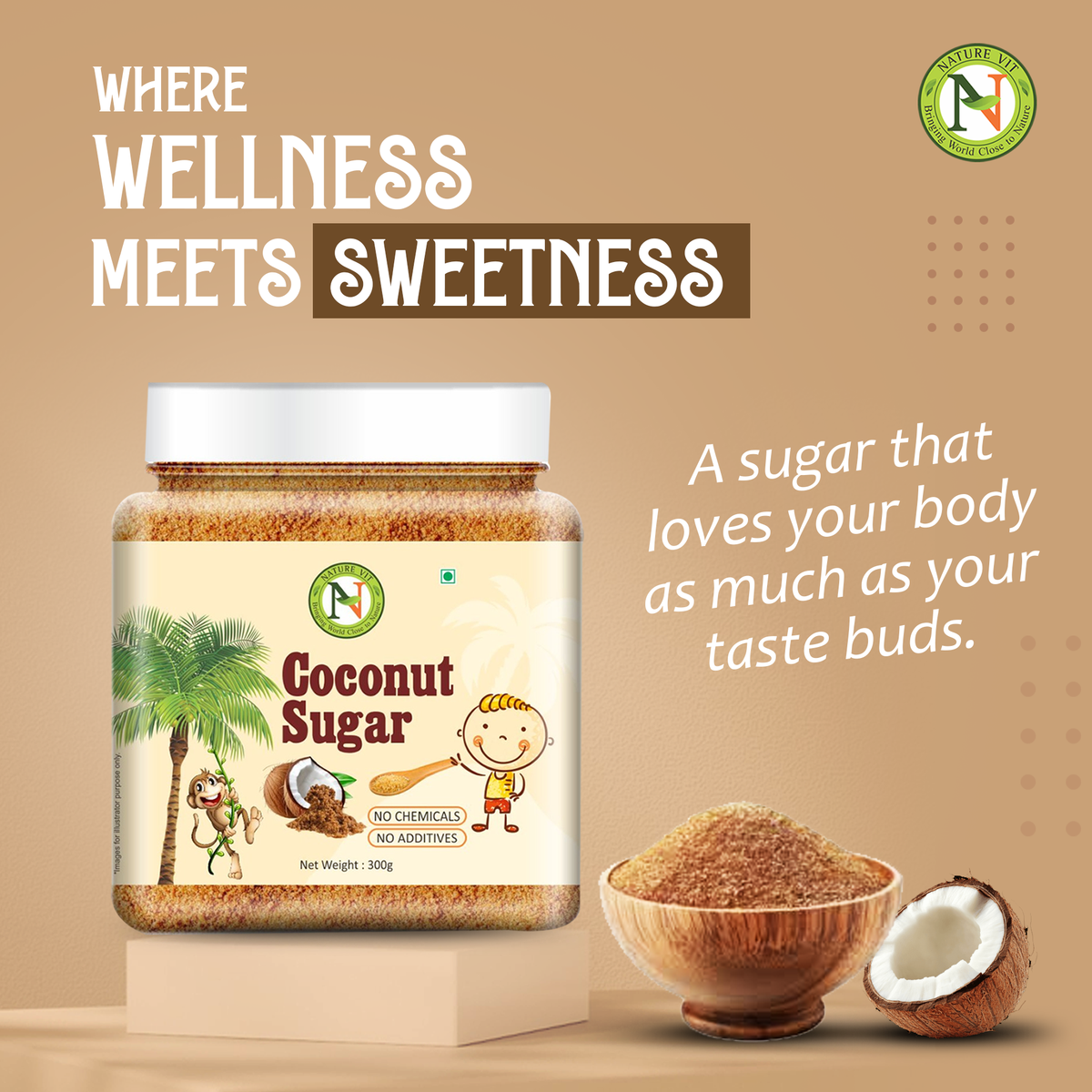 NatureVit Coconut Sugar Unrefined, Natural Sweetener, Gluten-Free