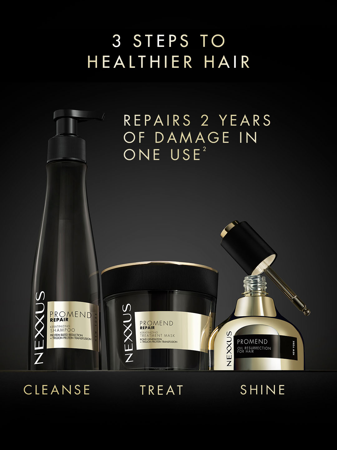 Nexxus PROMEND REPAIR KERATINIZING MASK with Trillion Protein Transfusion for damaged hair.
