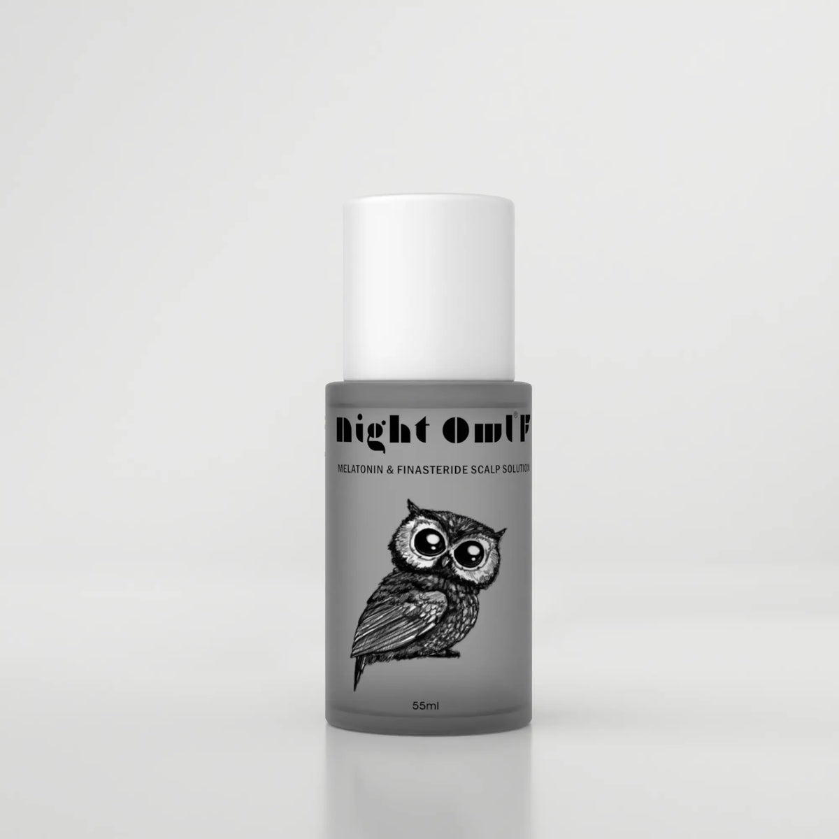 Izonis Night Owl F hair growth serum bottle with dropper, featuring melatonin and finasteride for hair support.