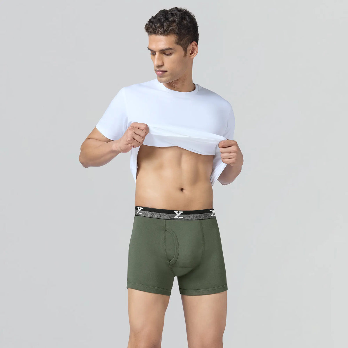 XYXX Nova Cotton Boxer Briefs (Outer Elastic) - Olive Green - view 2