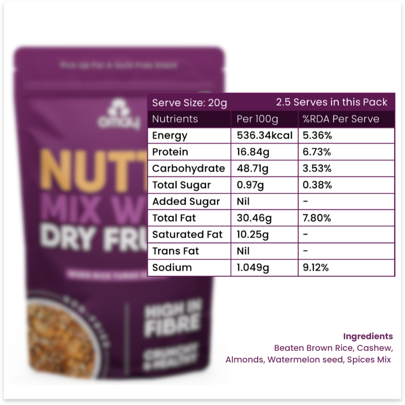 Omay Foods Nutty Mix with Dry-fruits, 50g (4pcs)