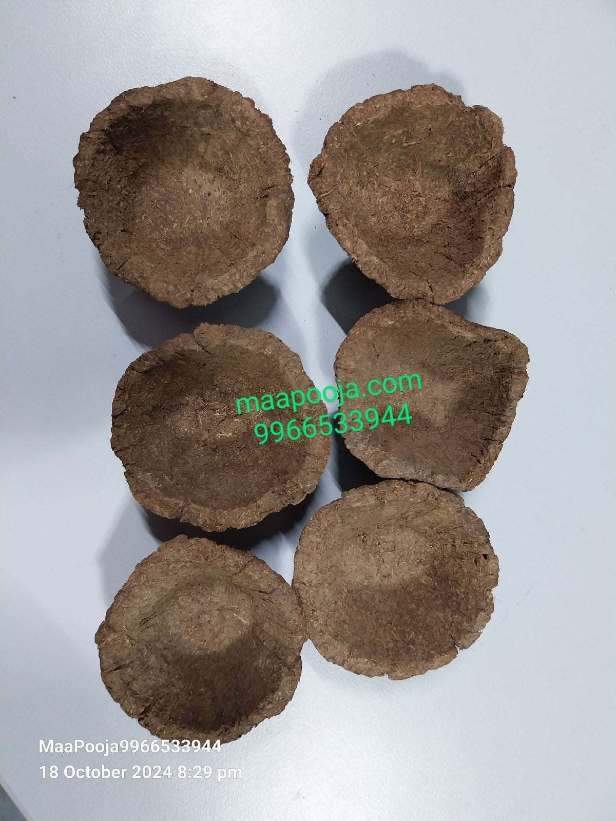 Original Cow Dung Diyas - 6 and Hand Made Long Cotton Wicks - PUSHMYCART