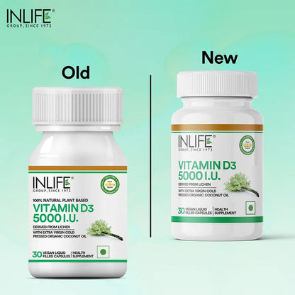 Inlife Vitamin D3 5000 IU Capsules Without Gelatin