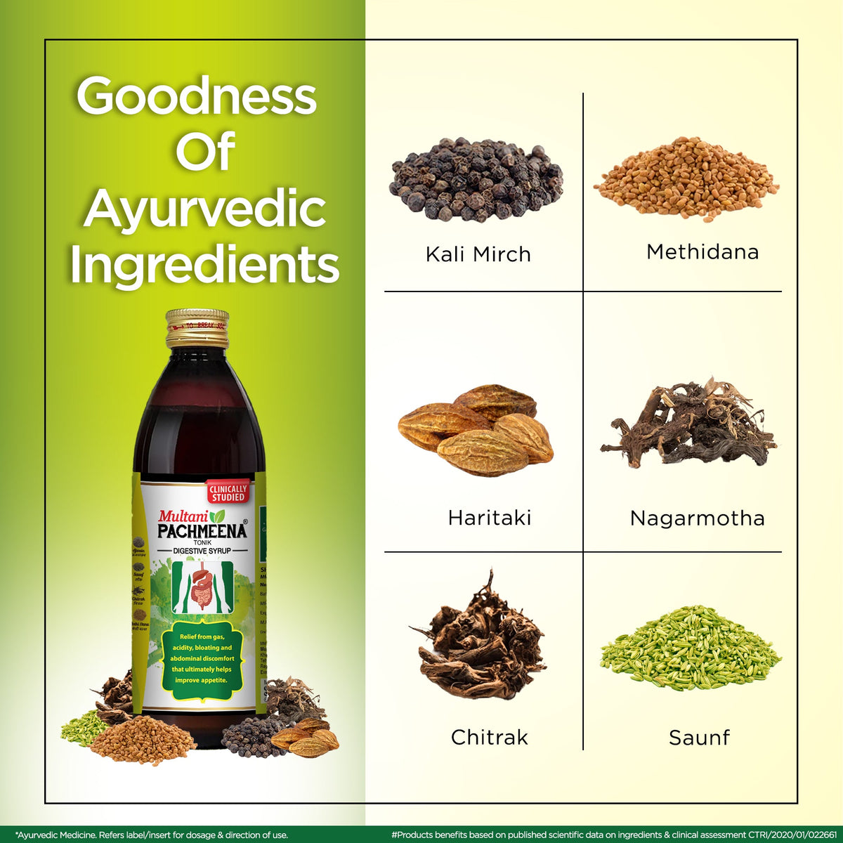 Multani Pachmeena Tonik digestive syrup bottle with natural herbs like ajwain and saunf, promoting gut health. - Image 3