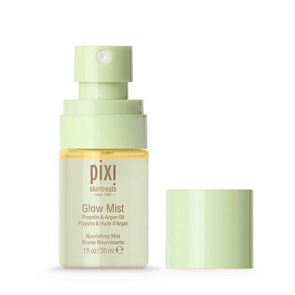 Pixi Beauty Mini Glow Mist bottle, a hydrating and makeup setting facial spray for a radiant, dewy complexion.