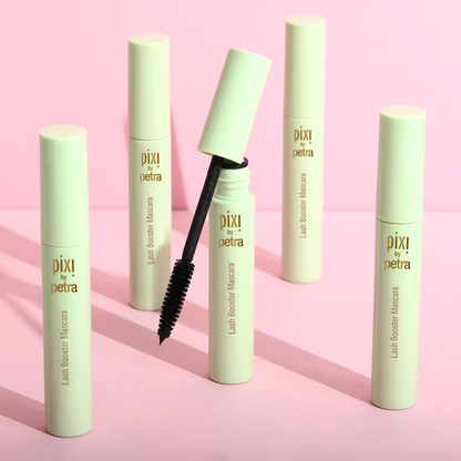 Close-up of the Pixi Beauty Lash Booster Mascara wand, highlighting the brush bristles for lash application.