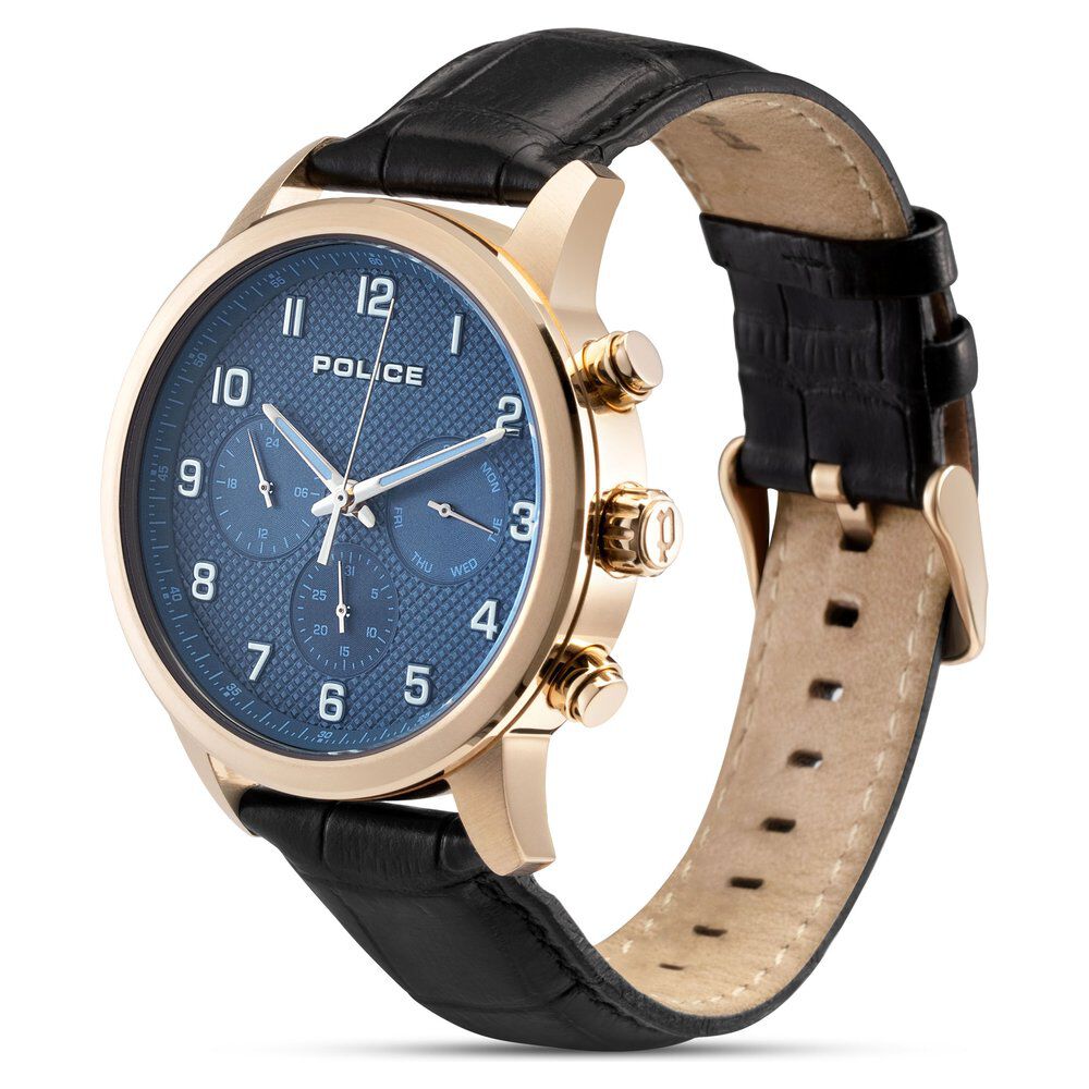 Police Quartz Multifunction Blue Dial Leather Strap Watch for Men