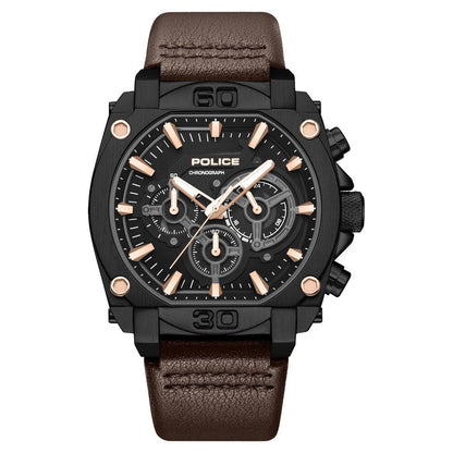 Police Quartz Chronograph Black Dial Brown Leather Strap Watch For Men - image 1