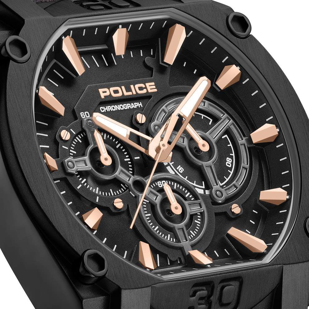 Police Quartz Chronograph Black Dial Brown Leather Strap Watch For Men