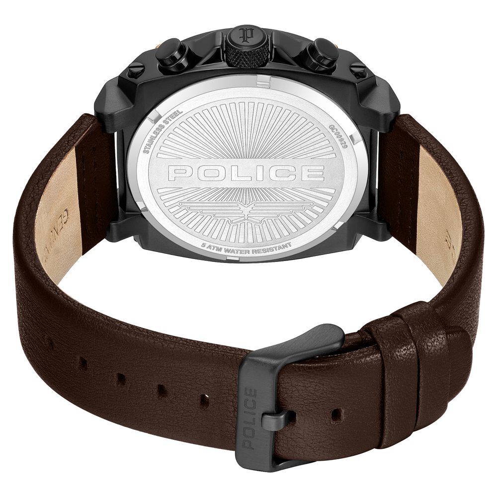 Police Quartz Chronograph Black Dial Brown Leather Strap Watch For Men