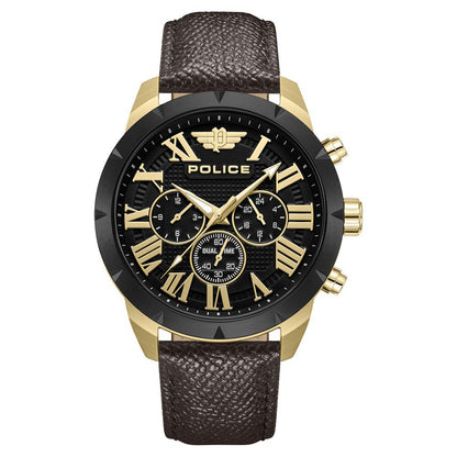 Police Quartz Multifunction Black Dial Brown Leather Strap Watch For Men - image 1