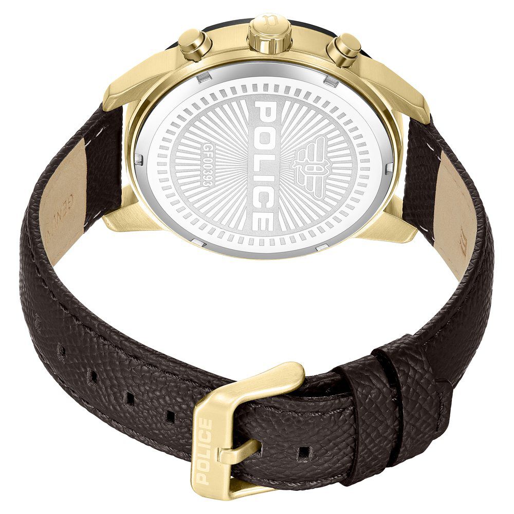 Police Quartz Multifunction Black Dial Brown Leather Strap Watch For Men