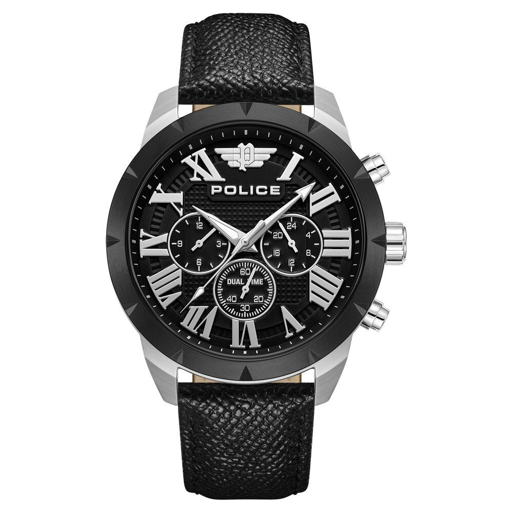 Police Quartz Multifunction Black Dial Black Leather Strap Watch For Men - image 1
