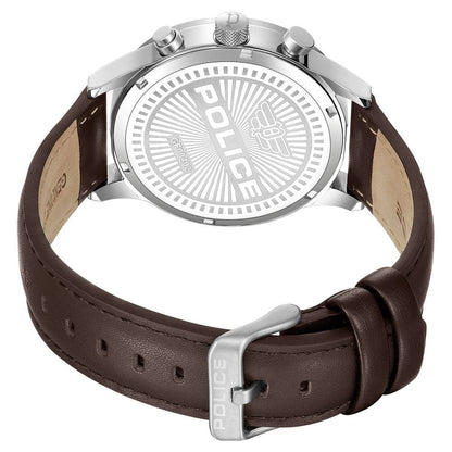 Police Quartz Multifunction Grey Dial Brown Leather Strap Watch For Men