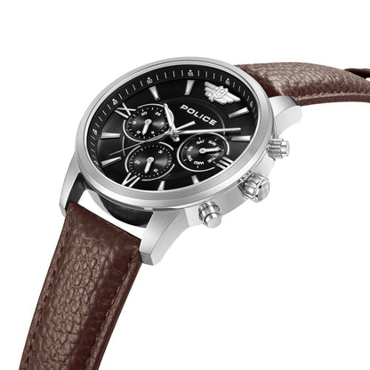 Police Quartz Multifunction Black Dial Brown Leather Strap Watch for Men