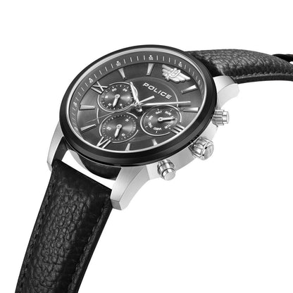 Police Quartz Multifunction Grey Dial Black Leather Strap Watch for Men