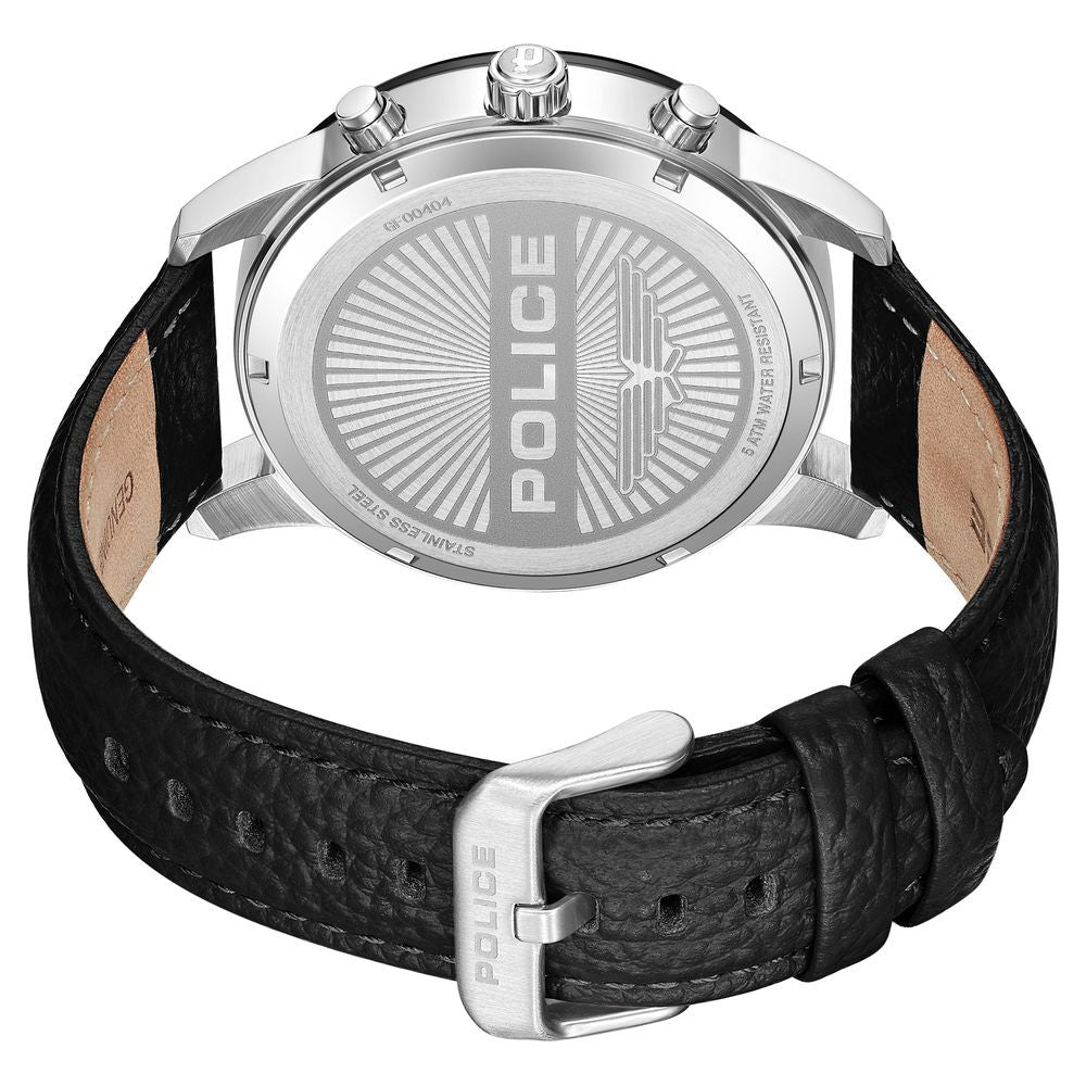 Police Quartz Multifunction Grey Dial Black Leather Strap Watch for Men