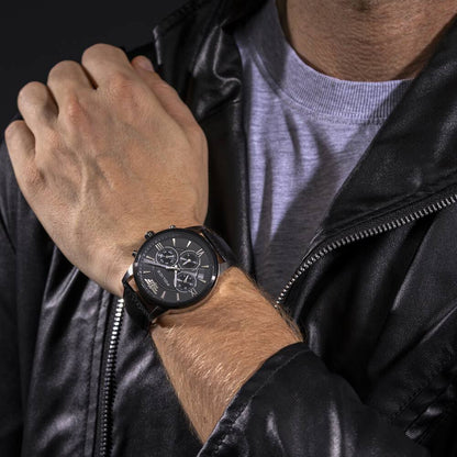Police Quartz Multifunction Grey Dial Black Leather Strap Watch for Men