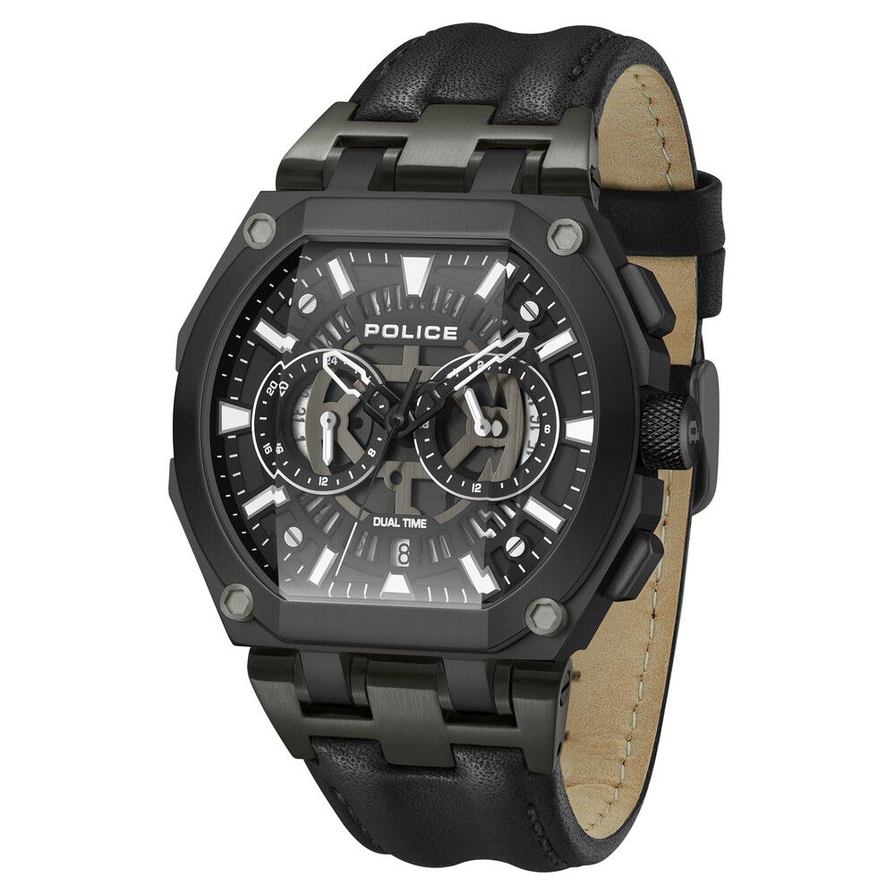 Police Multifunction Black Dial Leather Strap Watch For Men - image 1