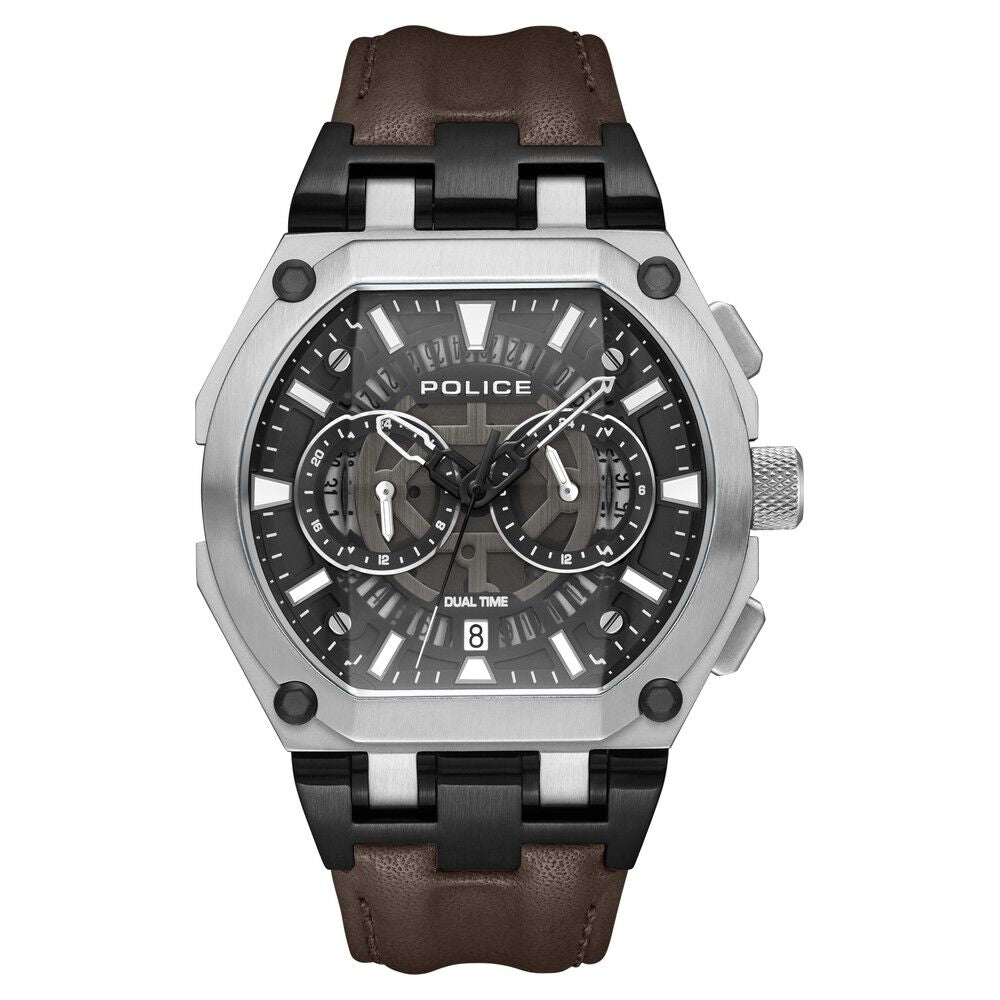 Police Multifunction Black Dial Leather Strap Watch For Men
