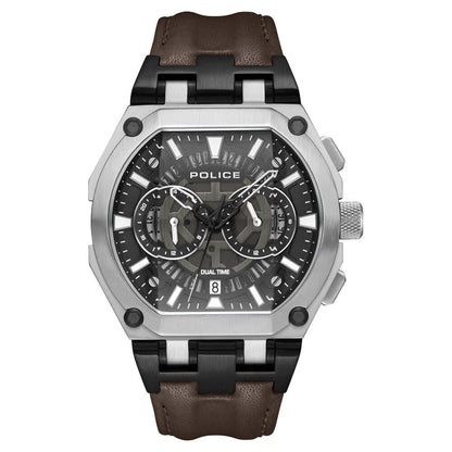 Police Multifunction Black Dial Leather Strap Watch For Men