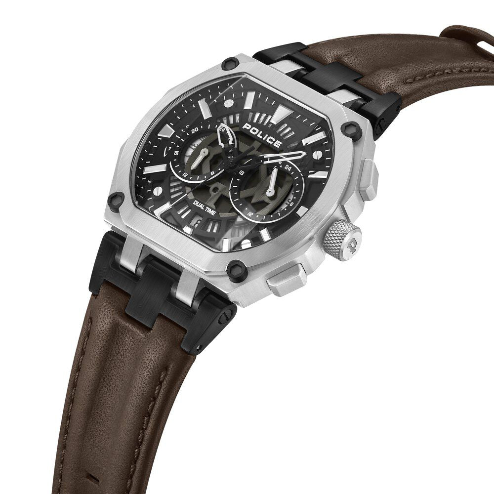 Police Multifunction Black Dial Leather Strap Watch For Men