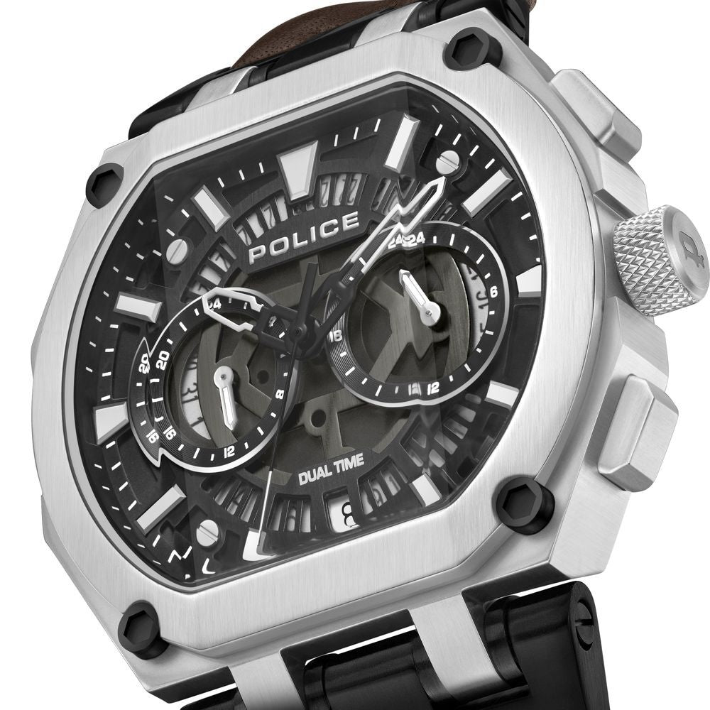 Police Multifunction Black Dial Leather Strap Watch For Men