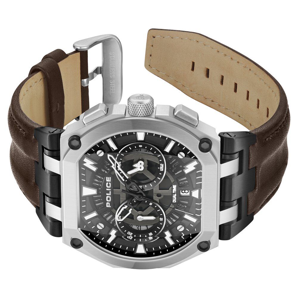 Police Multifunction Black Dial Leather Strap Watch For Men