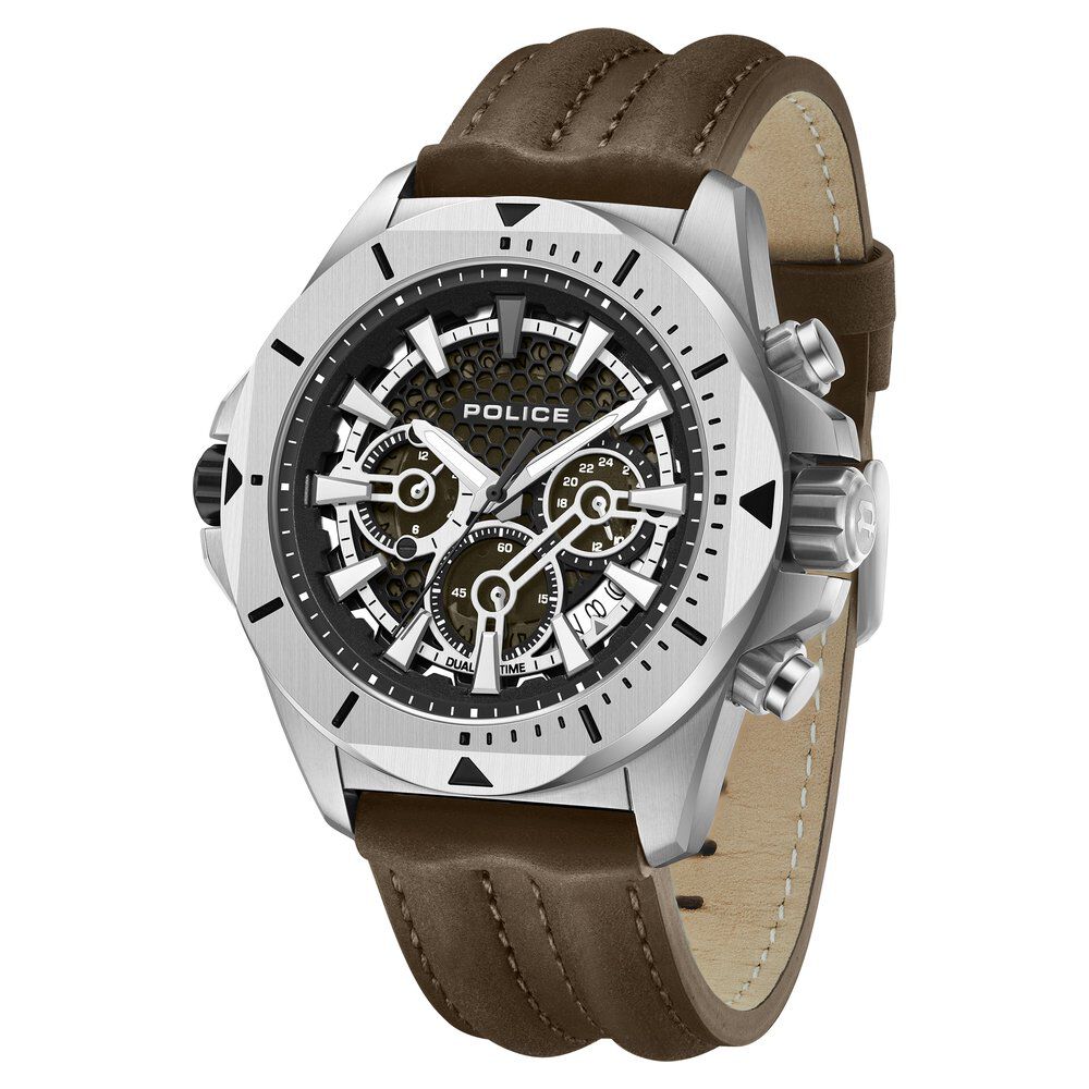 Police Multifunction Green Dial Leather Strap Watch For Men - image 1