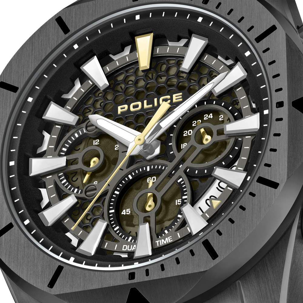 Police Multifunction Black Dial Leather Strap Watch For Men