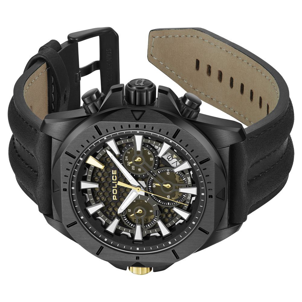 Police Multifunction Black Dial Leather Strap Watch For Men