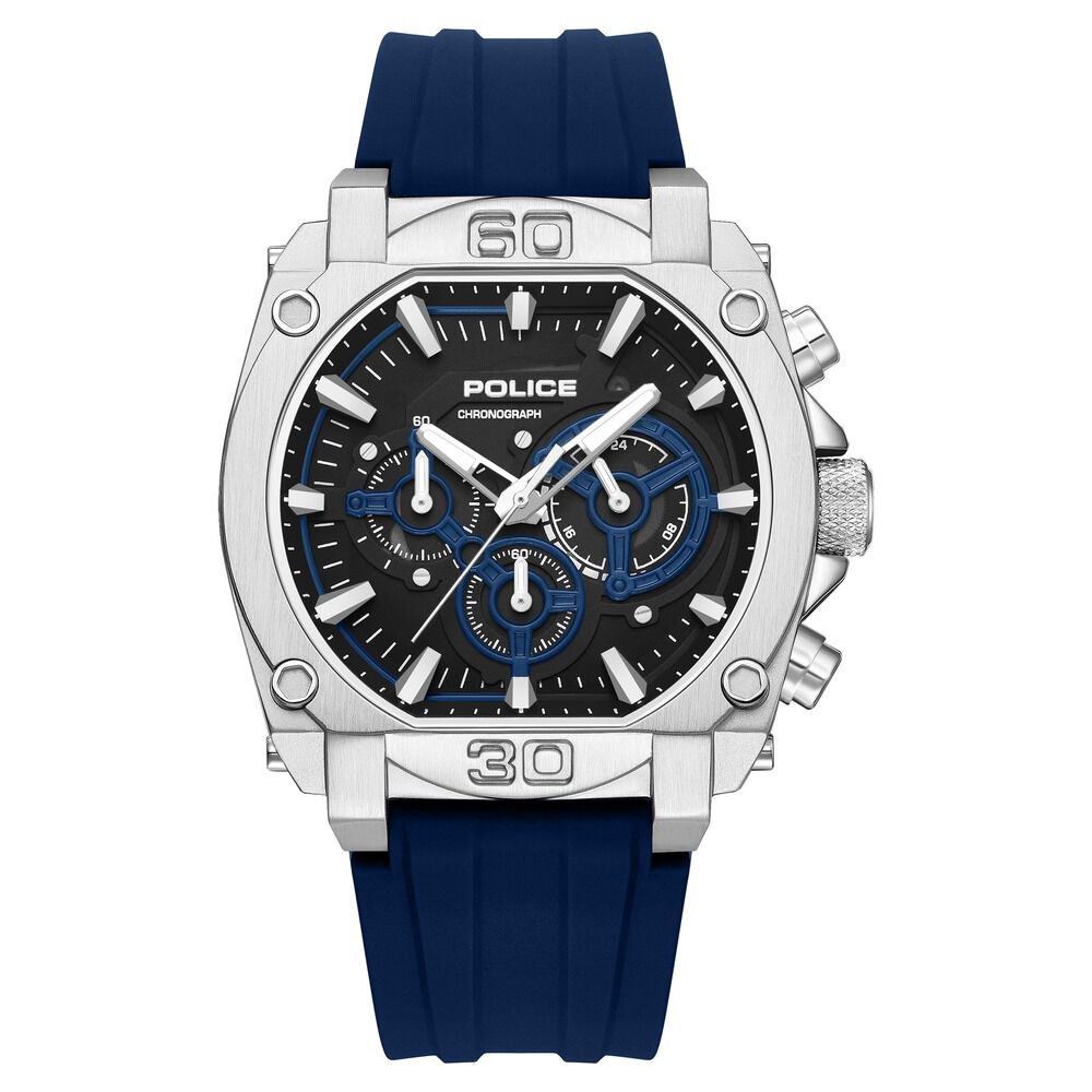 Police Quartz Chronograph Black Dial Blue Silicone Strap Watch For Men - image 1